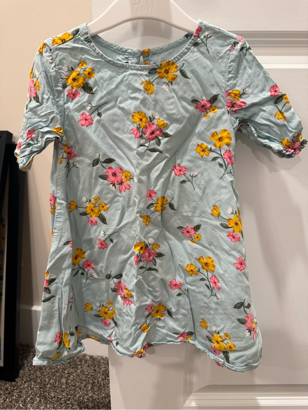 Old Navy Light Blue Floral Short Sleeve Dress with Pink & Yellow Flowers